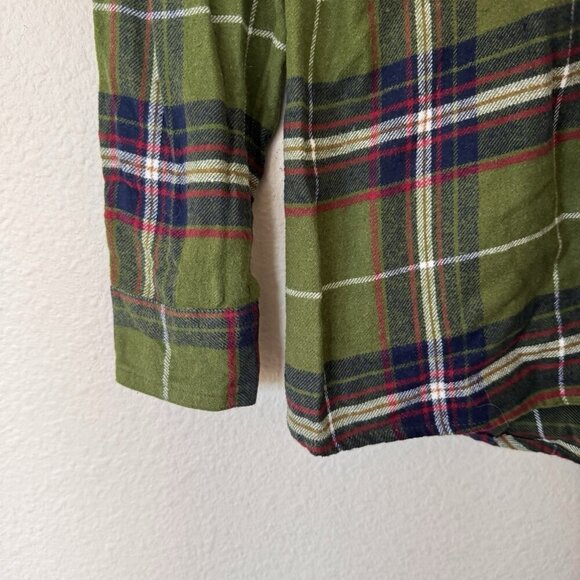 Womens Buttoned Up Shirt Olive Blue Red Plaid Flannel Size Medium - Picture 3 of 9